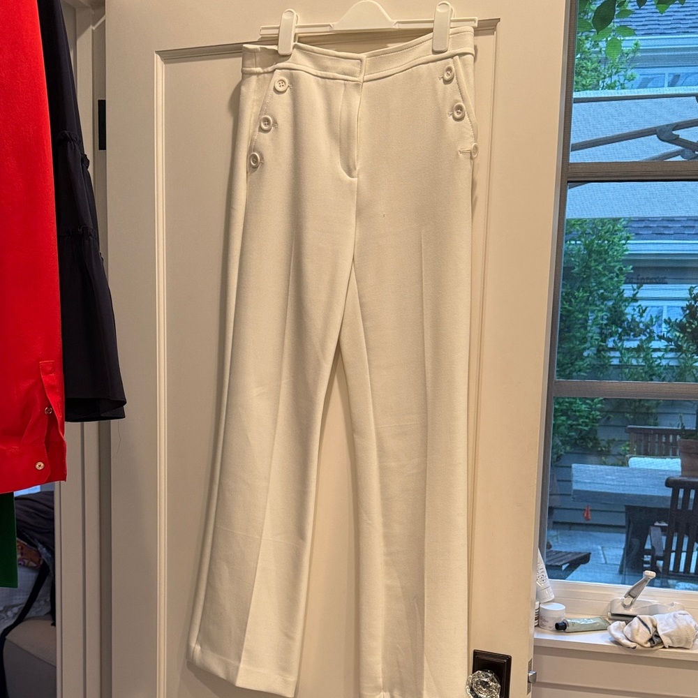 Ann Taylor Cream Wide-Leg Sailor-Style Trousers